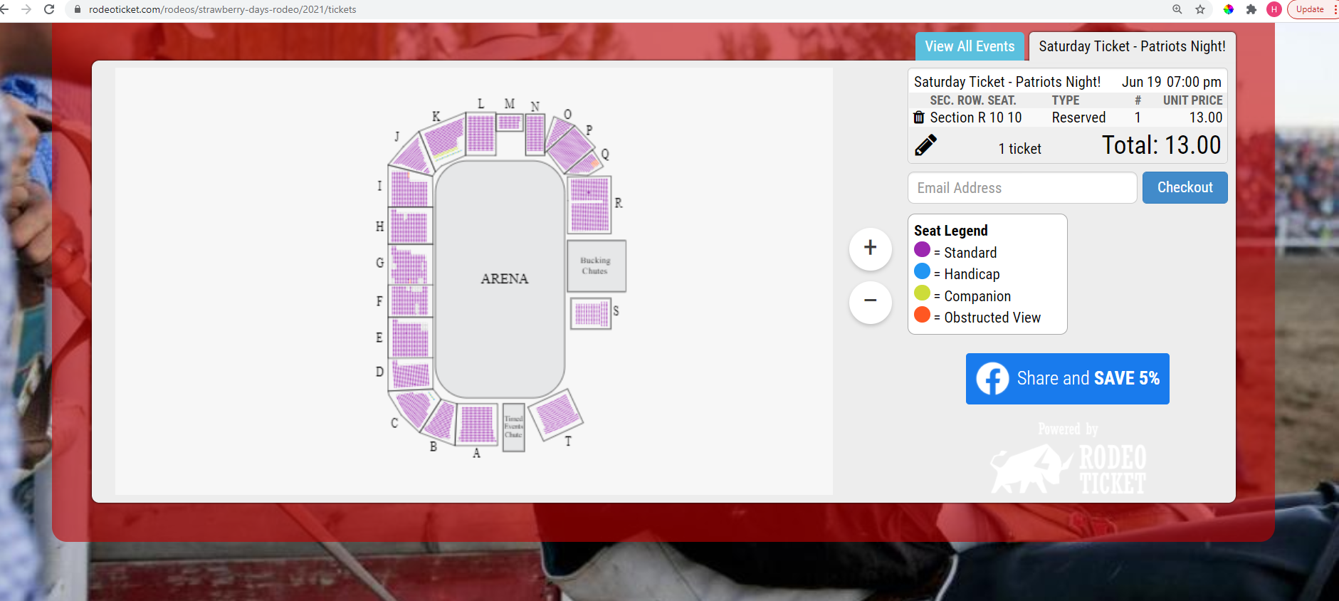 screenshot of Rodeo Ticket